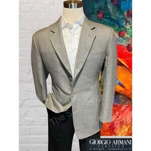 Vintage 80's Giorgio Armani Classico 42R Beige Gray Nailhead Sport Coat Blazer